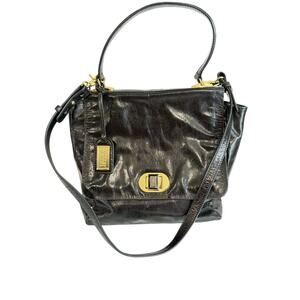 Badgley Mischka Black Purse Cross Body Shoulder Flap Gold Buttons